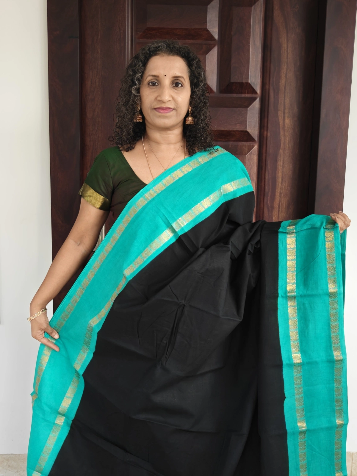 Black And Peacock Blue Peacock Border Sungudi Cotton Psc005 1A